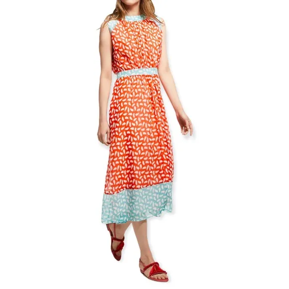 NWT Boden Sylvie Brush Stroke Dress in Blood Orange Size US 12