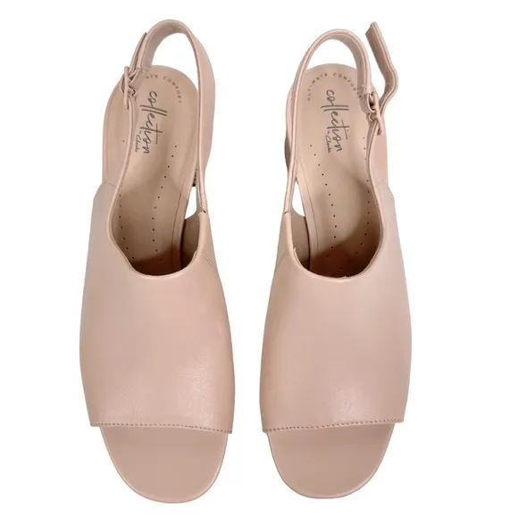 NWT Clarks Collection Elisa Kristie Block Heel Sandals SZ 11 Beige Tan Nude