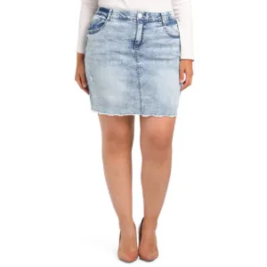 NWT Democracy Women's Plus Ab Solution Frayed Hem Destructed Denim Mini Skirt