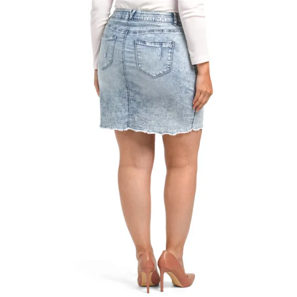NWT Democracy Women's Plus Ab Solution Frayed Hem Destructed Denim Mini Skirt