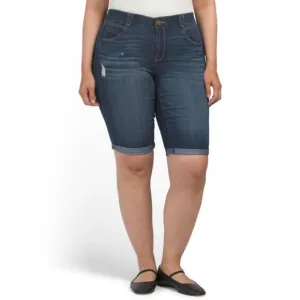 NWT Democracy Women's Plus high rise Ab Solution distressed Denim Bermuda Shorts