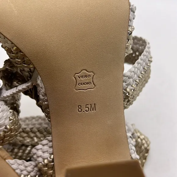 NWT Donald Pliner Rinata Slip On Strappy Sandals Heels White Gold Womens 8.5 M