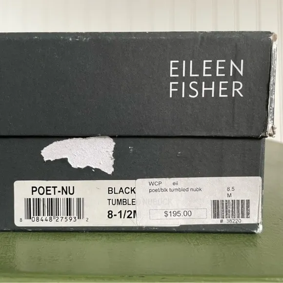 NWT Eileen Fisher POET Wedge Sandals in Black Tumbled Nubuck Leather
