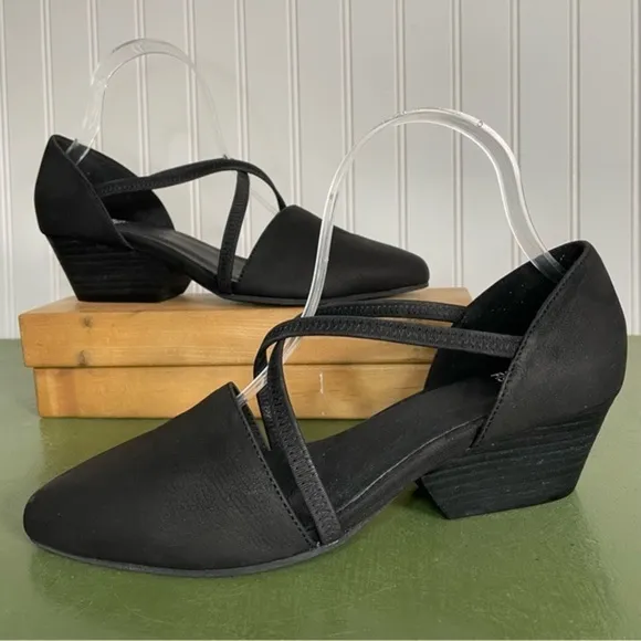 NWT Eileen Fisher POET Wedge Sandals in Black Tumbled Nubuck Leather