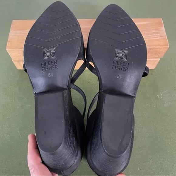 NWT Eileen Fisher POET Wedge Sandals in Black Tumbled Nubuck Leather