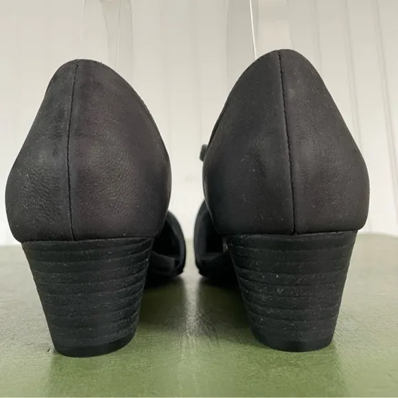 NWT Eileen Fisher POET Wedge Sandals in Black Tumbled Nubuck Leather
