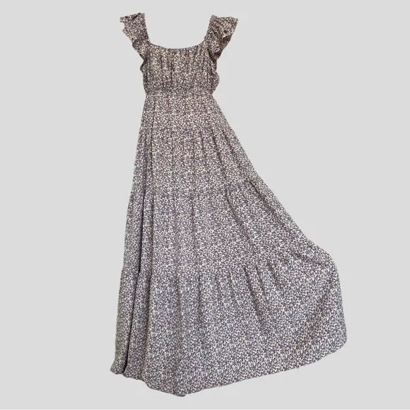 NWT English Factory Floral Ruffle Sleeve Maxi Dress in Ivory Multi