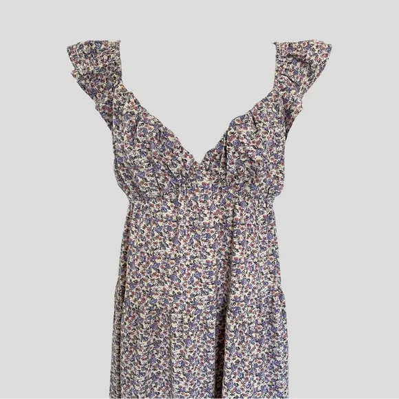 NWT English Factory Floral Ruffle Sleeve Maxi Dress in Ivory Multi
