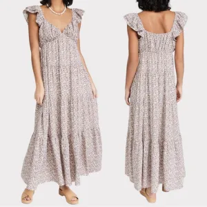 NWT English Factory Floral Ruffle Sleeve Maxi Dress in Ivory Multi