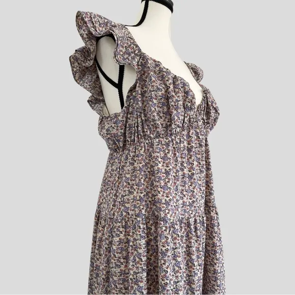 NWT English Factory Floral Ruffle Sleeve Maxi Dress in Ivory Multi