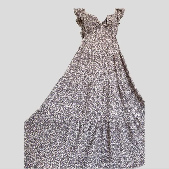 NWT English Factory Floral Ruffle Sleeve Maxi Dress in Ivory Multi