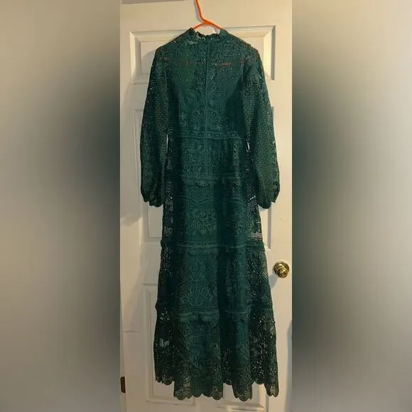 NWT FARM Rio Dark Green Guipure Long Sleeve‎ Maxi Dress Size Medium