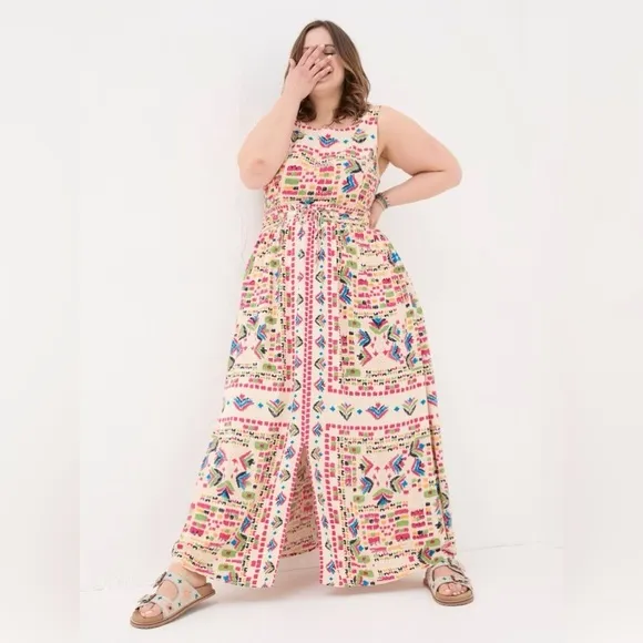 NWT FatFace Carmen Natural Trail Marks Maxi Dress size 14 reg