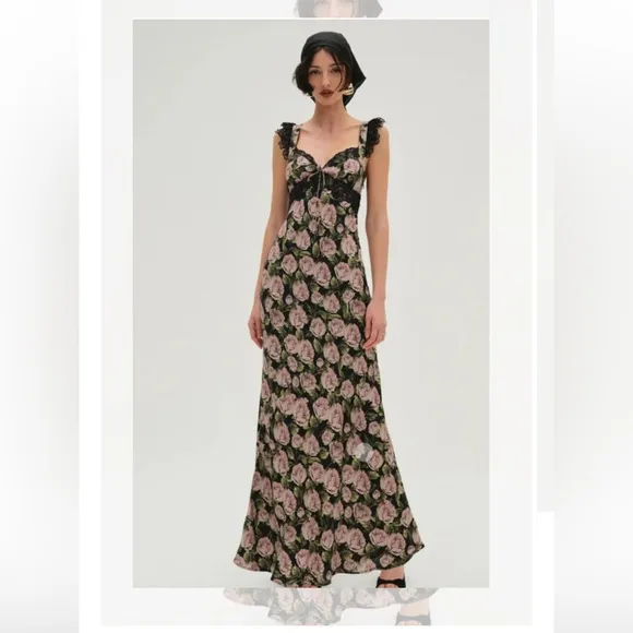 NWT For Love &amp; Lemons Fallen Rose Maxi Dress