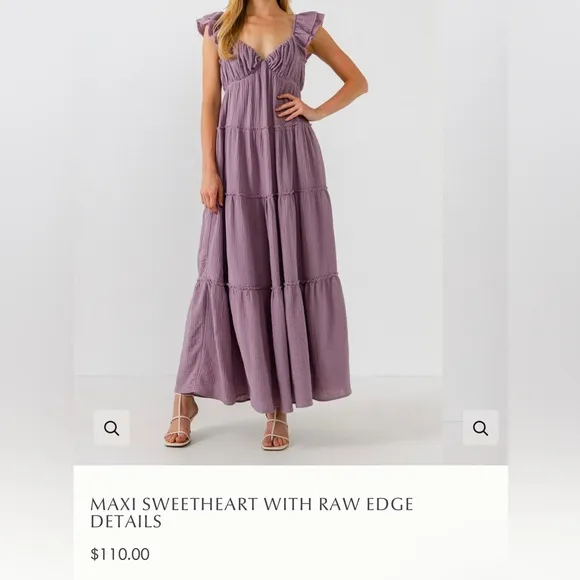 NWT FREE THE ROSES MAXI DRESS SWEETHEART NECKLINE RAW EDGE DETAILS Size: Large