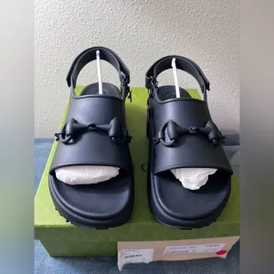 NWT Gucci Horsebit Rubber Platform Slingback Sandals Black Size 10 (US 10.5)