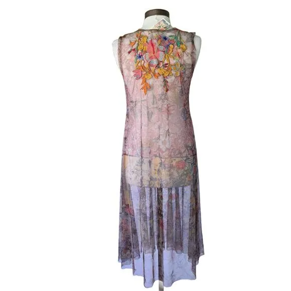 NWT JOHNNY WAS Drea Sheer Mesh Midi Slip Dress Medium Floral Embroidered Boho