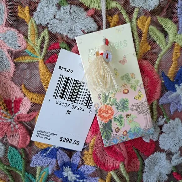 NWT JOHNNY WAS Drea Sheer Mesh Midi Slip Dress Medium Floral Embroidered Boho