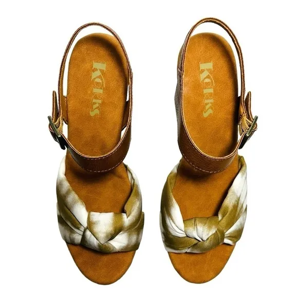NWT Korks by Kork-Ease Natalia Green Olive Tie Dye Fabric Combo Sandals size 8