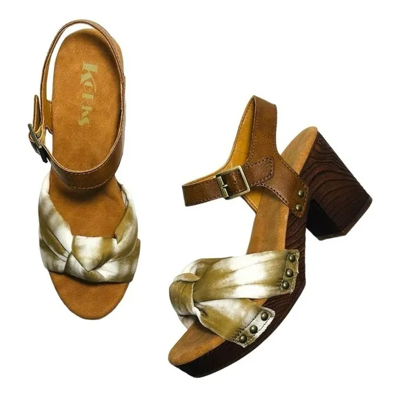 NWT Korks by Kork-Ease Natalia Green Olive Tie Dye Fabric Combo Sandals size 8