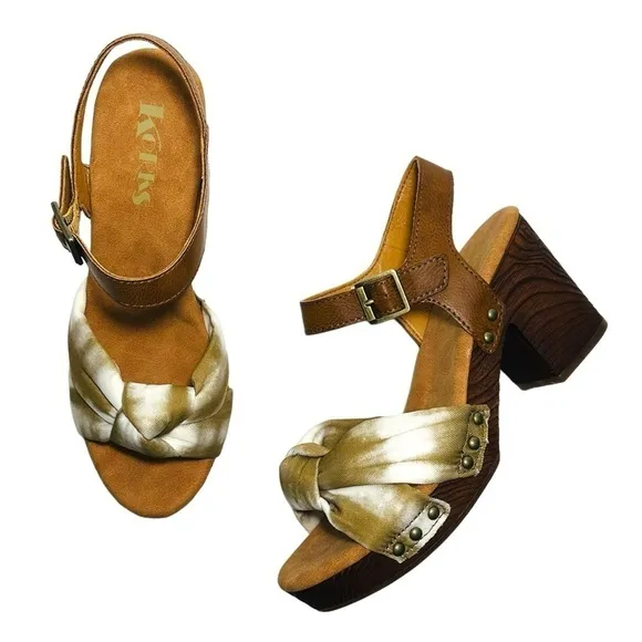 NWT Korks by Kork-Ease Natalia Green Olive Tie Dye Fabric Combo Sandals size 8