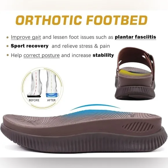 NWT- KuaiLu Womens Orthotic Slides Thick Athletic Cushion Recovery Sandals