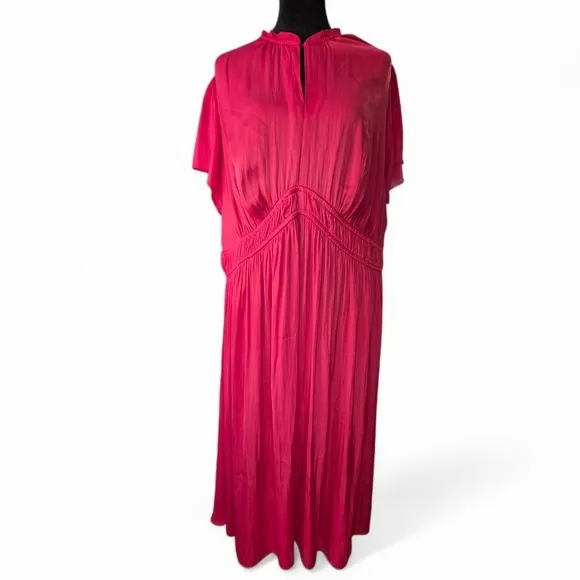 NWT Lane Bryant Silky Pink Midi Dress Flutter Sleeve, Women's Size 18 Plus Size