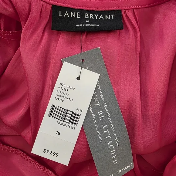 NWT Lane Bryant Silky Pink Midi Dress Flutter Sleeve, Women's Size 18 Plus Size