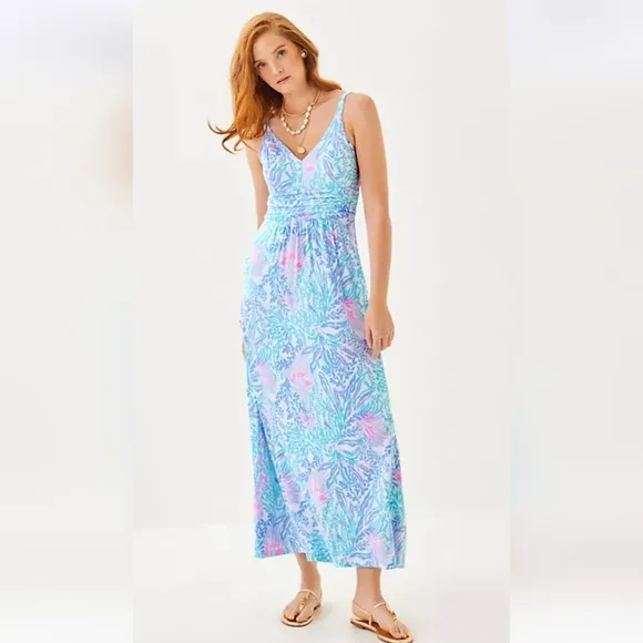 NWT Lilly Pulitzer Via Del Mar Blake Maxi Dress Color: Multi Via Del Mar 10