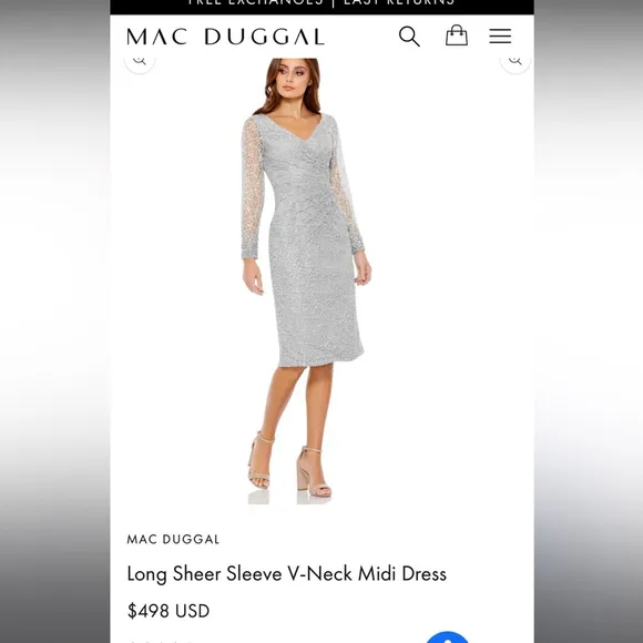 NWT MAC DUGGAL LONG SHEER V-NECK MIDI DRESS