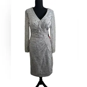 NWT MAC DUGGAL LONG SHEER V-NECK MIDI DRESS