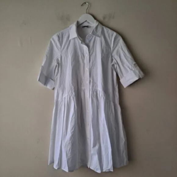 NWT Madewell Dress Cotton Poplin Button-Front Mini Shirtdress White Size XS