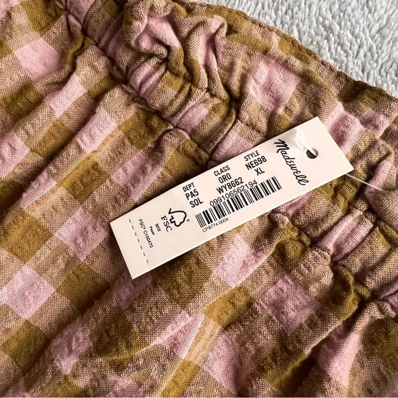 NWT Madewell Pull-On Ruffle Tiered Mini Skirt Gingham Seersucker Spiced Olive XL
