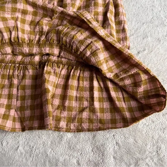 NWT Madewell Pull-On Ruffle Tiered Mini Skirt Gingham Seersucker Spiced Olive XL