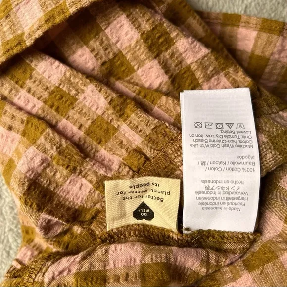 NWT Madewell Pull-On Ruffle Tiered Mini Skirt Gingham Seersucker Spiced Olive XL