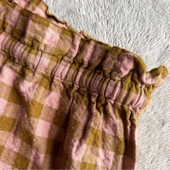 NWT Madewell Pull-On Ruffle Tiered Mini Skirt Gingham Seersucker Spiced Olive XL