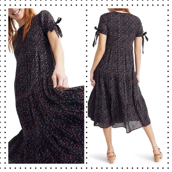 NWT Madewell - Tie-Sleeve Tiered Midi Dress XS