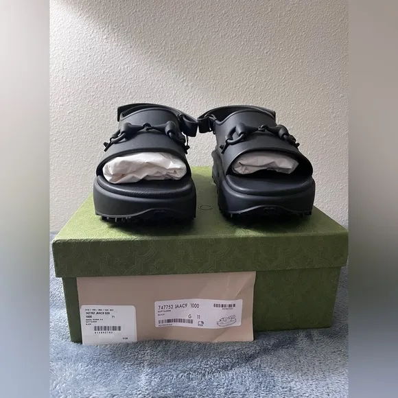 NWT Men Gucci Horsebit Rubber Platform Slingback Sandals Black Size 11 (US 11.5)