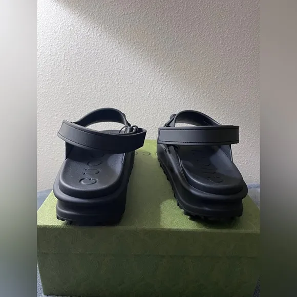NWT Men Gucci Horsebit Rubber Platform Slingback Sandals Black Size 11 (US 11.5)