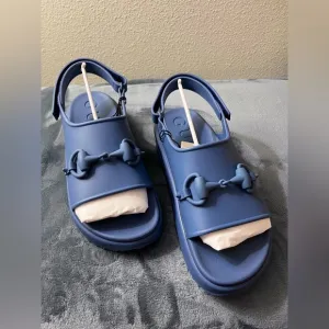 NWT Mens Gucci Horsebit Rubber Platform Slingback Sandals Blue Size 9 (US 9.5)