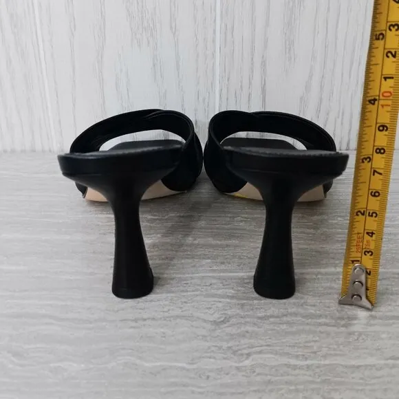 NWT MICHAEL Michael Kors Womens Black Leather Clara Square Toe Heel Sandal 6.5M