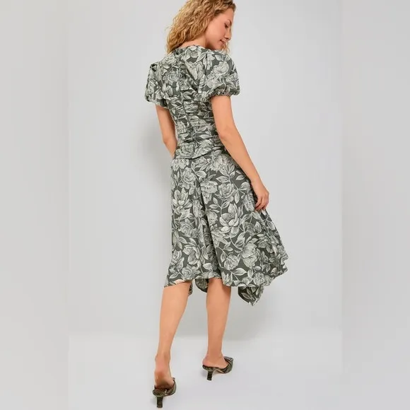 NWT Moon River Floral Puff Sleeve Women's Midi Dress Size Small
