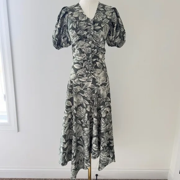 NWT Moon River Floral Puff Sleeve Women's Midi Dress Size Small