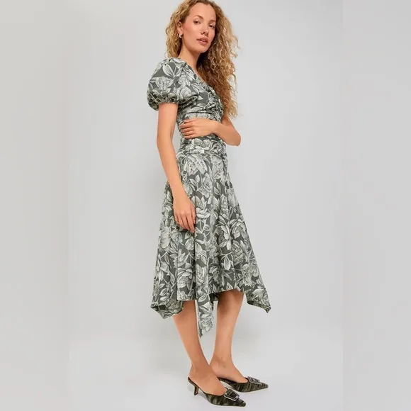 NWT Moon River Floral Puff Sleeve Women's Midi Dress Size Small
