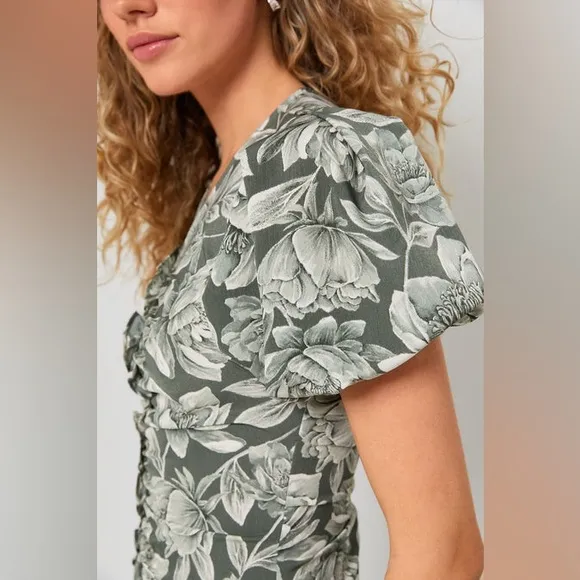 NWT Moon River Floral Puff Sleeve Women's Midi Dress Size Small