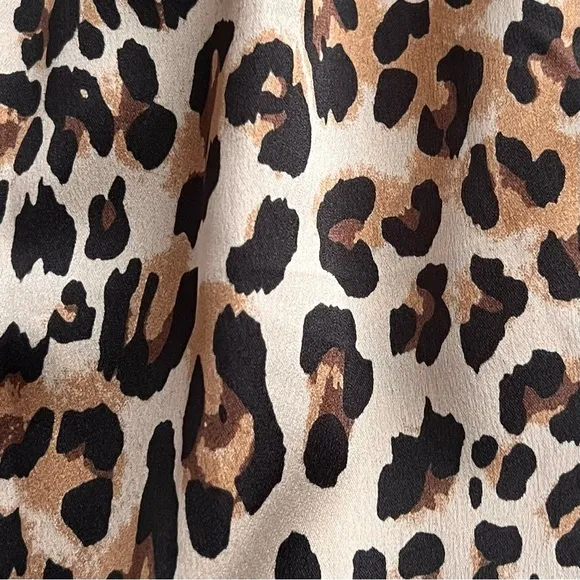 NWT Pink Lily Leopard Cheetah Animal Print Smocked Tie Strap Tiered Midi Dress