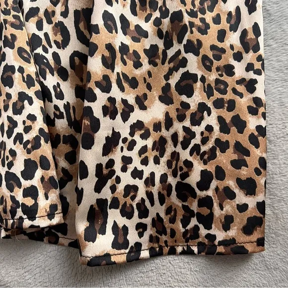 NWT Pink Lily Leopard Cheetah Animal Print Smocked Tie Strap Tiered Midi Dress