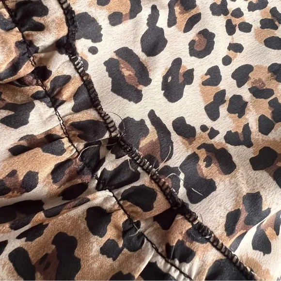 NWT Pink Lily Leopard Cheetah Animal Print Smocked Tie Strap Tiered Midi Dress