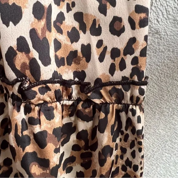 NWT Pink Lily Leopard Cheetah Animal Print Smocked Tie Strap Tiered Midi Dress