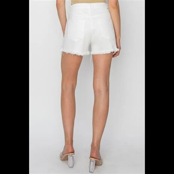 NWT RISEN Button Fly Frayed Hem Denim Shorts, White, Vacation, Sizes S - XL